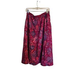 VTG Tiffany Falls  Maxi Skirt Size Large Pink Floral button side close‎